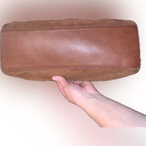 Fossil Cow Suede Rayna Large Boho Western Brown Leather Tote Purse Bag Fringe - Picture 7 of 15